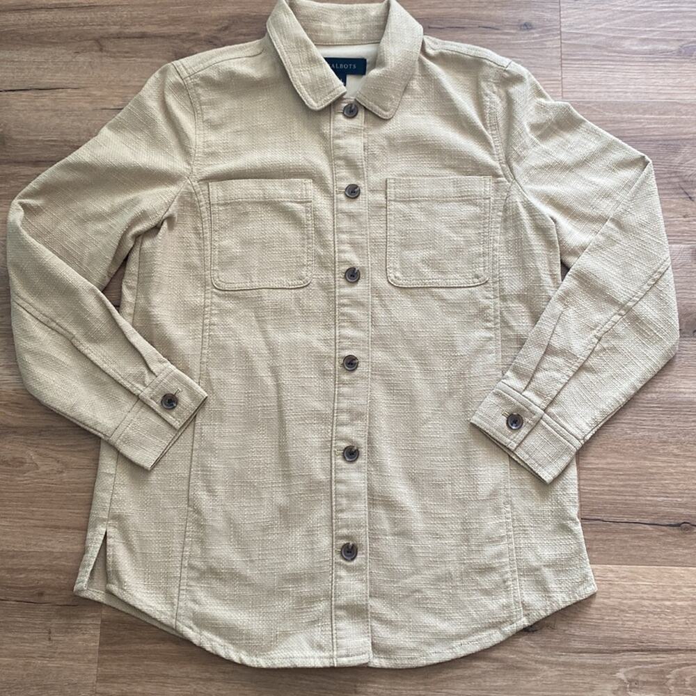 Talbots Textured Cotton Blend Shirt Jacket Shacket Sand Castle khaki sz Small
